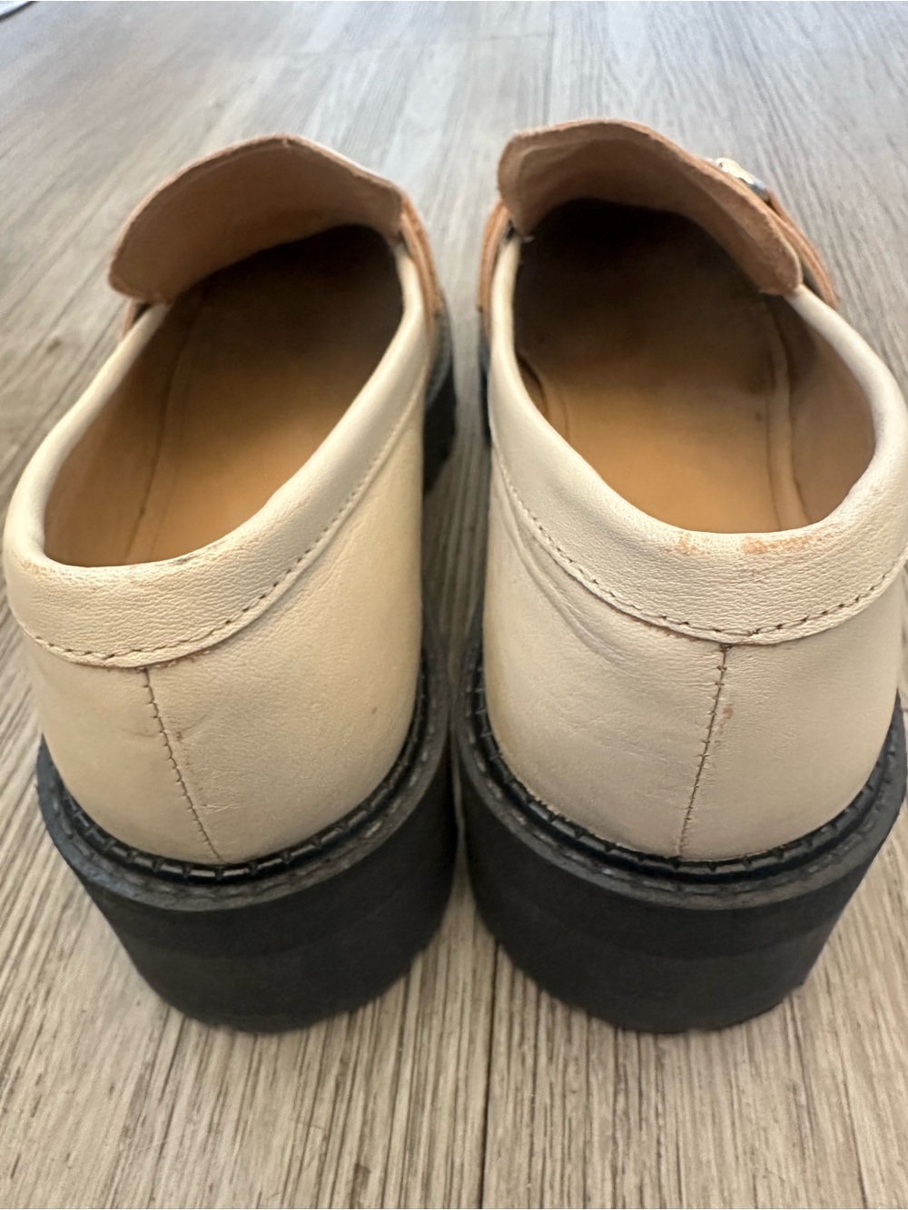 & Other Stories Buckled Chunky Leather Loafers Beige - Size 39 (US 8.5) NWOT - Picture 5 of 10